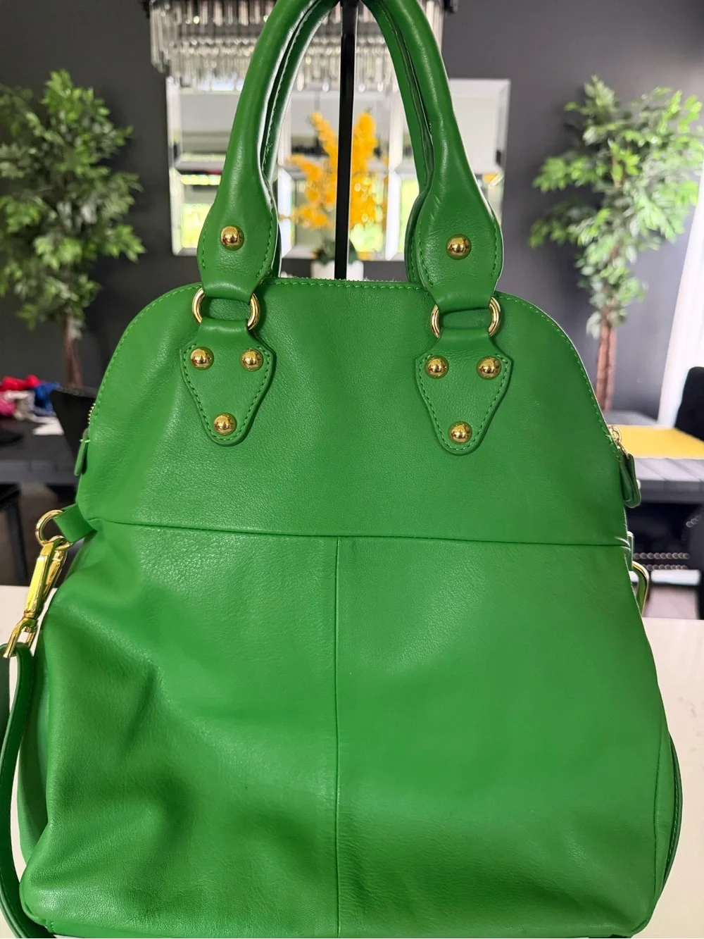 Emma Fox Green Leather Backpack with Gold Hardware - Picture 5 of 9